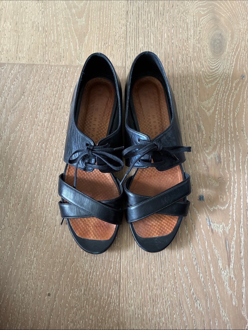 Chie Mihara Black Leather Open-Toe Lace-Up Sandals